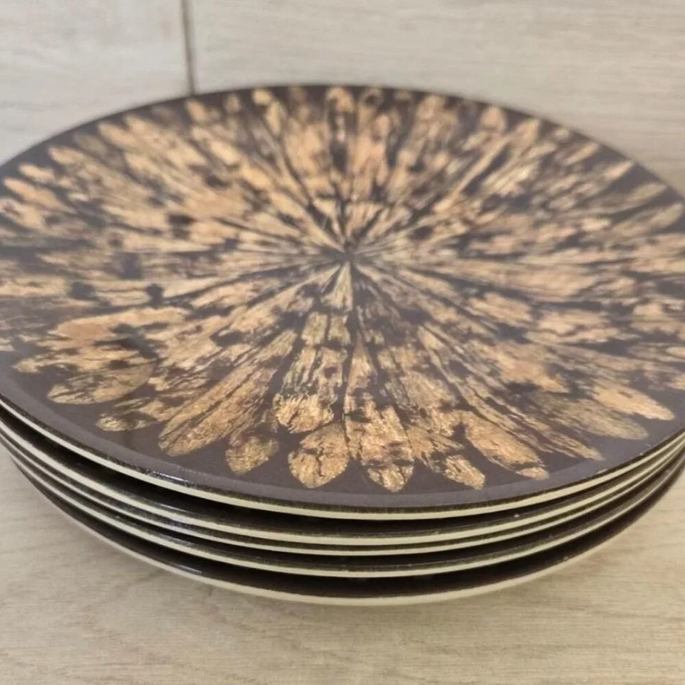 Target Home Decorative Plates – Set of 6 Brown & Gold Melamine Starburst Design